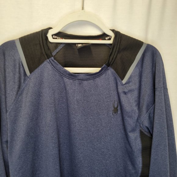 Spyder Active Men's Large Shirt Top Long Sleeve Blue Black Underarm Vent - Picture 3 of 6